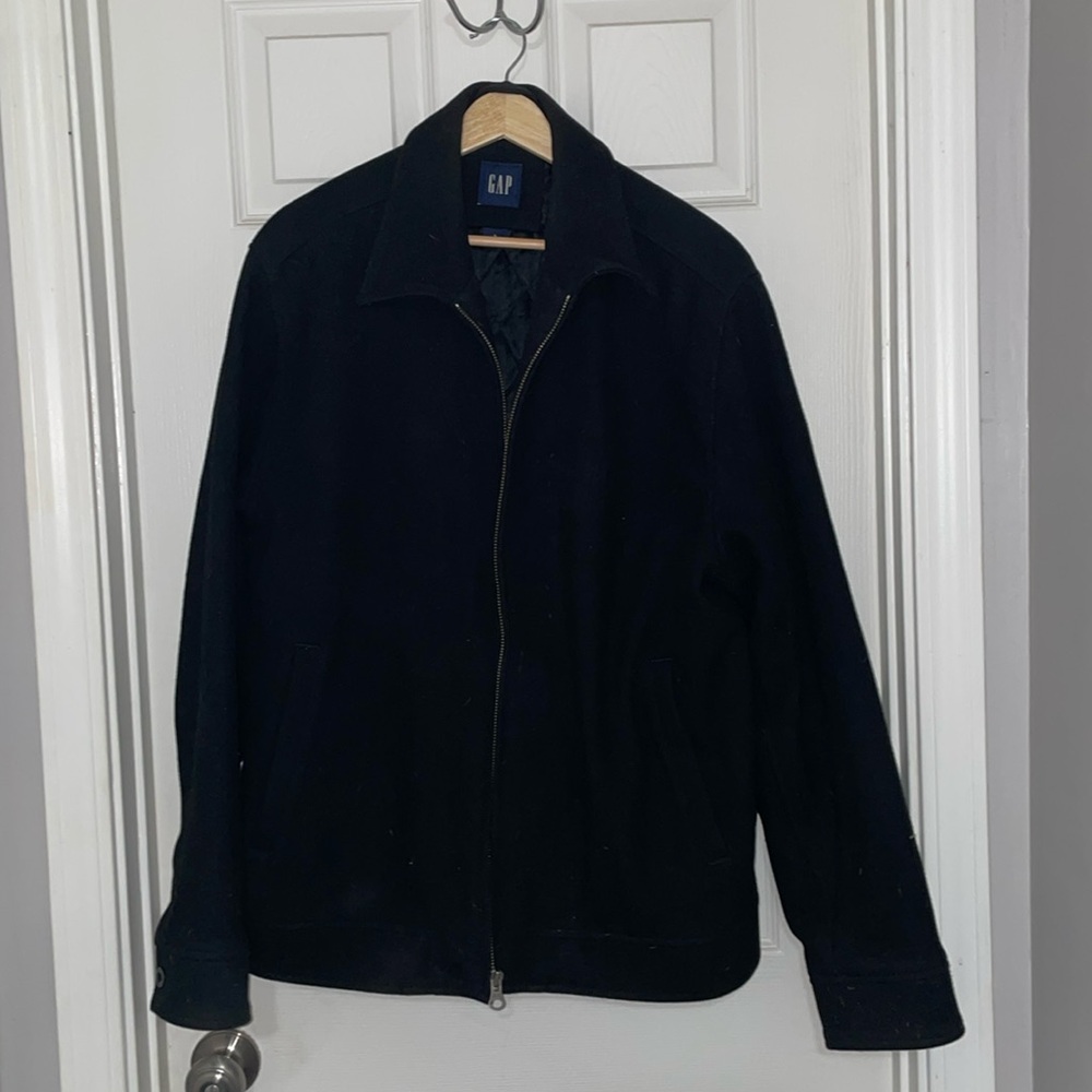 Gap Men's Black Quilted Lined Mid-Length Jacket Zip Button Closure Size L